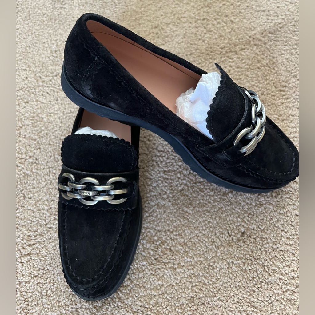 Nwt Nydj Owens Black Suede Chain Loafers Size 7.5 - Lug Sole Memory Foam In Box